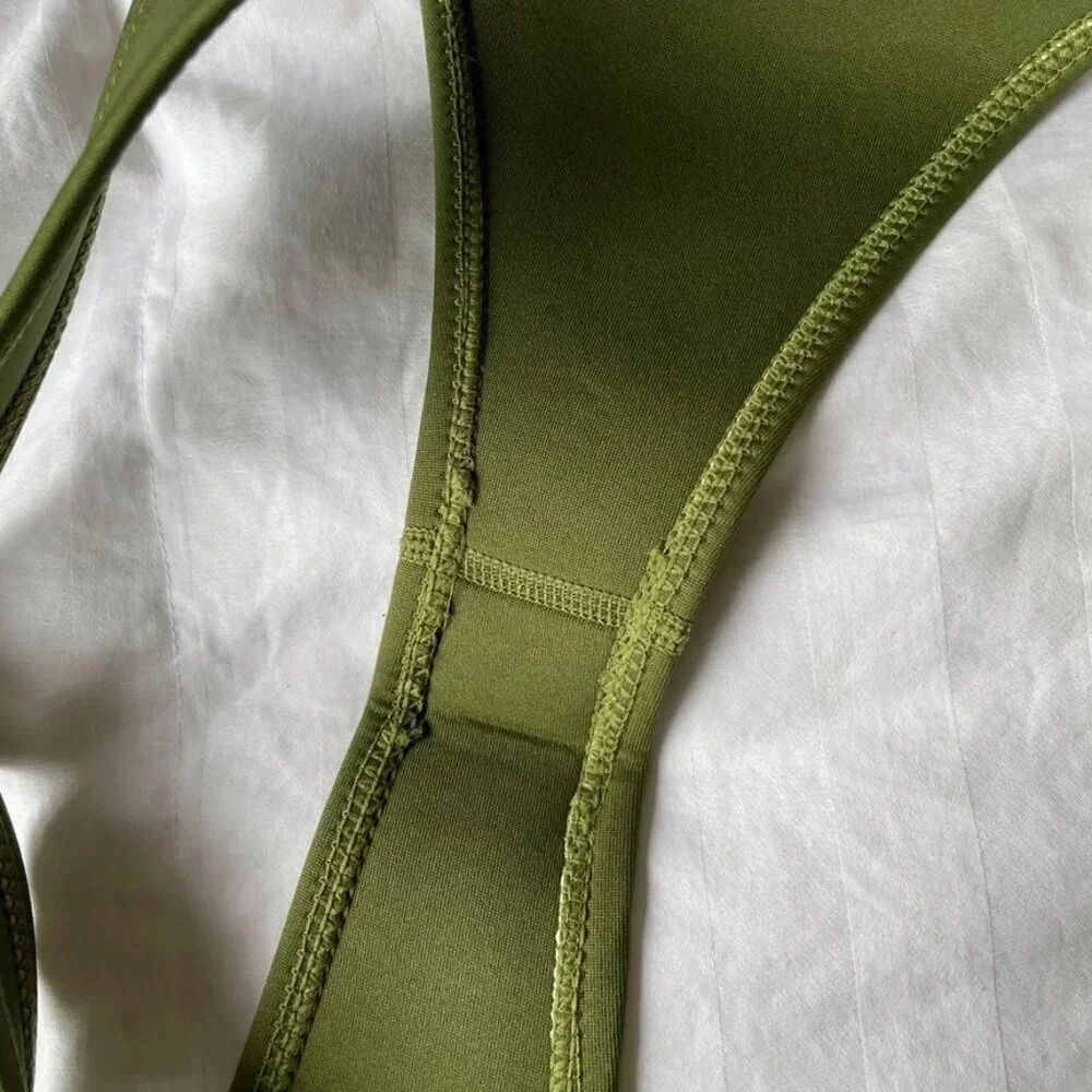 Hoaka Triangl Bikini Swimsuit SET Cheeky High Cut Bottoms Olive Green Size Large